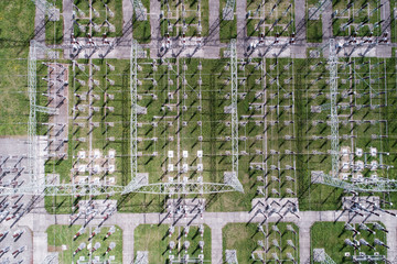 Electric power plant view from above. Aerial photo from a drone