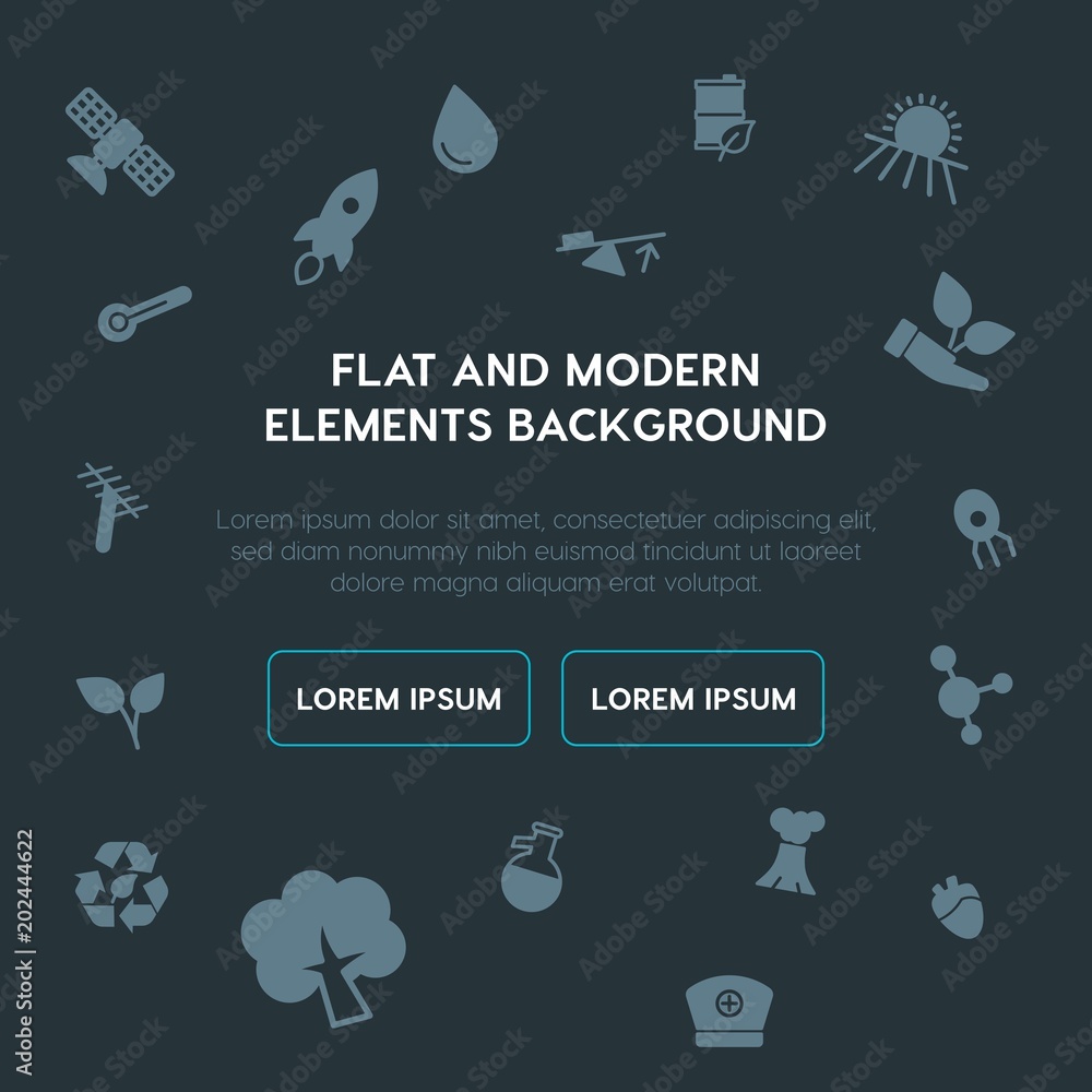 Poster health, science, nature fill vector icons and elements background concept on dark background.multipu