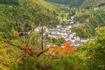 Fototapeta na wymiar Scenic view of Esch sur sure town in Luxembourg in fall season