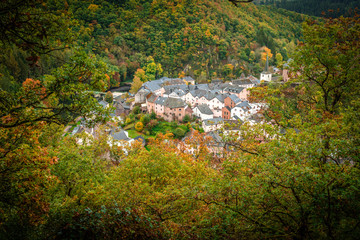 Scenic view of Esch sur sure town in Luxembourg in fall season