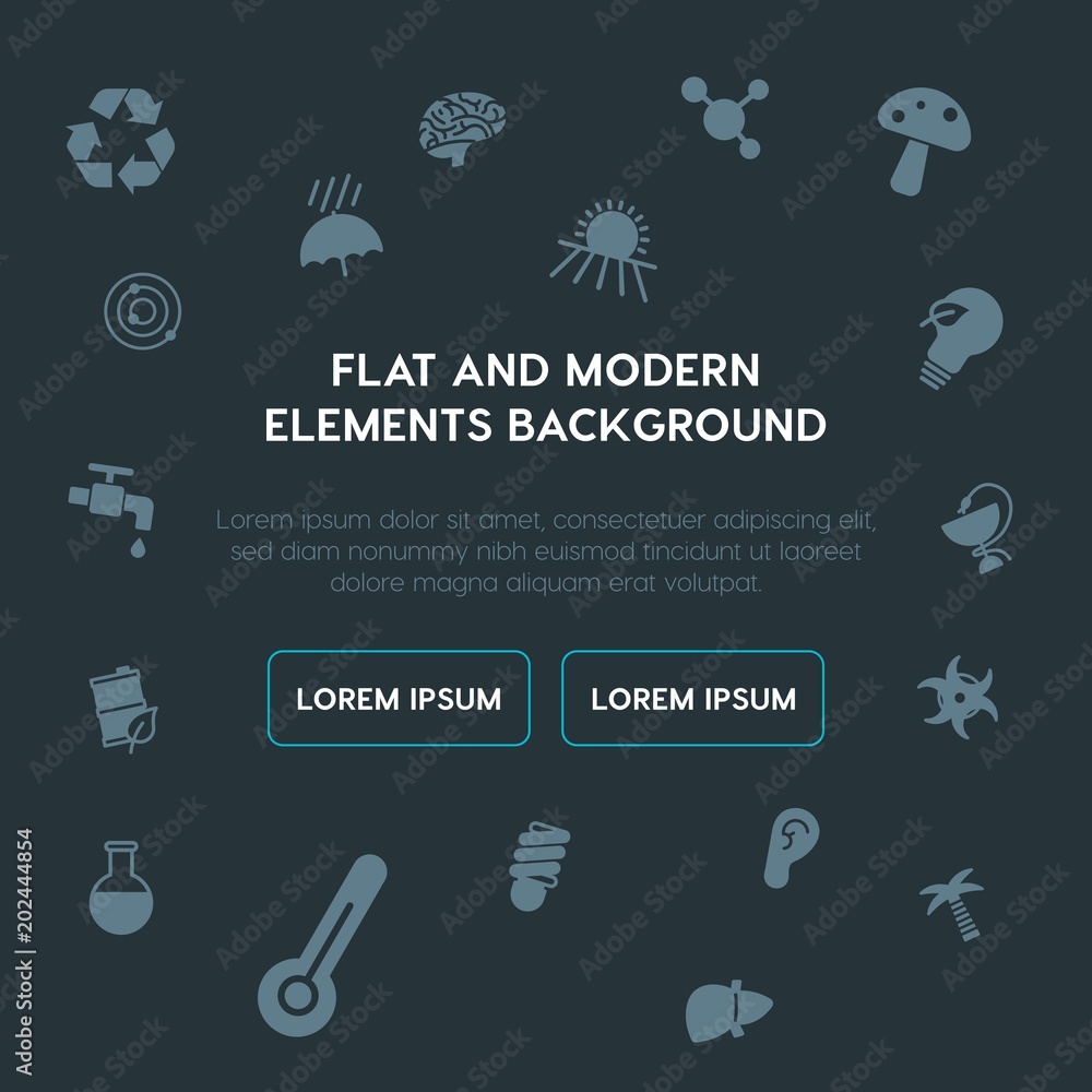 Poster health, science, nature fill vector icons and elements background concept on dark background.multipu