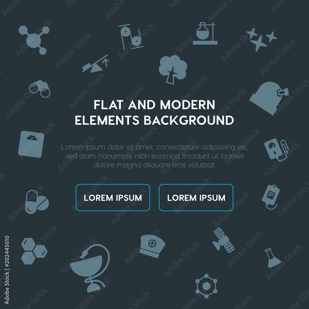 Poster health, science, nature fill vector icons and elements background concept on dark background.multipu