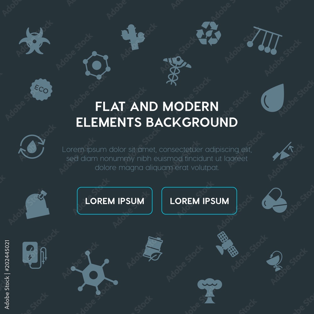 Poster health, science, nature fill vector icons and elements background concept on dark background.multipu