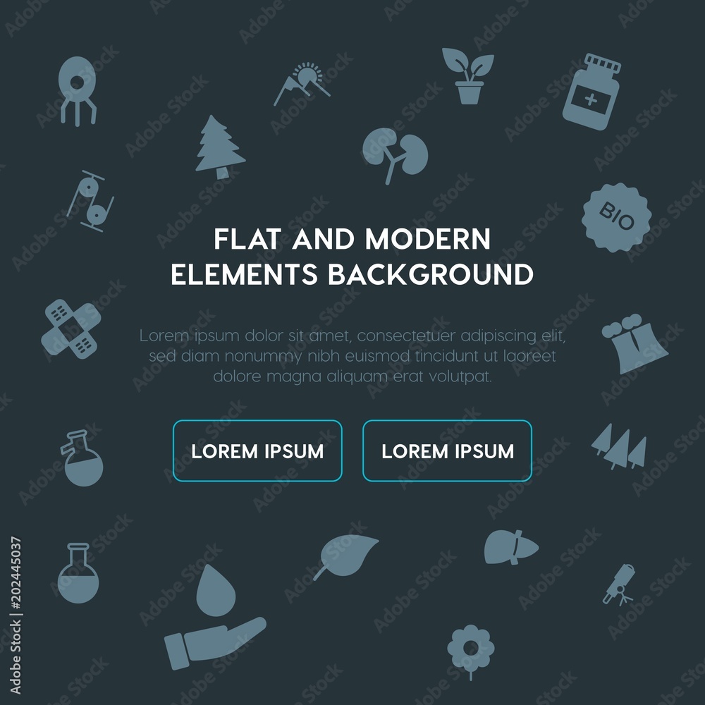 Poster health, science, nature fill vector icons and elements background concept on dark background.multipu