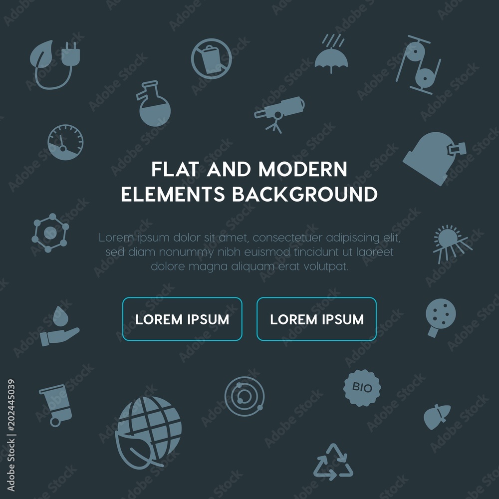 Poster health, science, nature fill vector icons and elements background concept on dark background.multipu