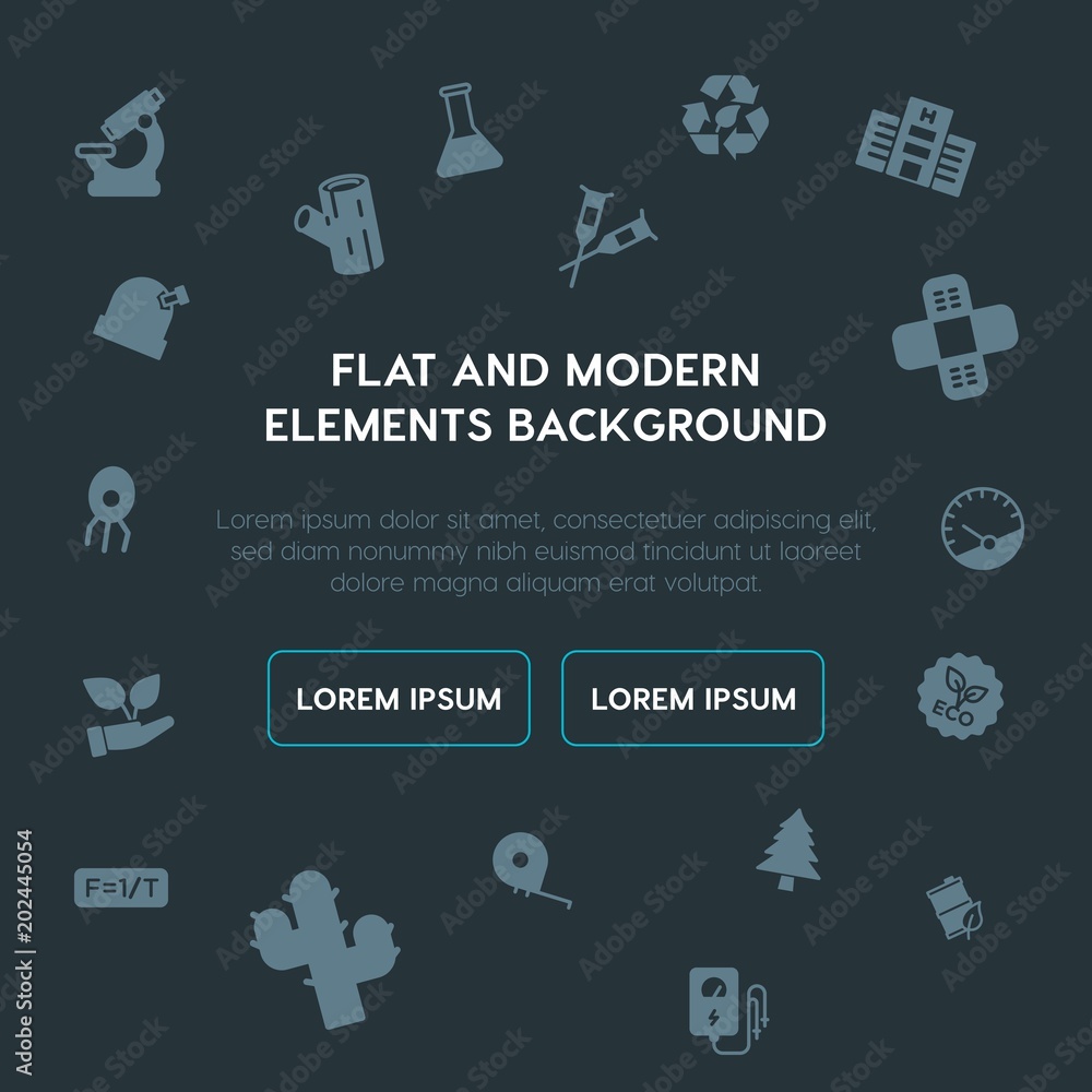 Poster health, science, nature fill vector icons and elements background concept on dark background.multipu