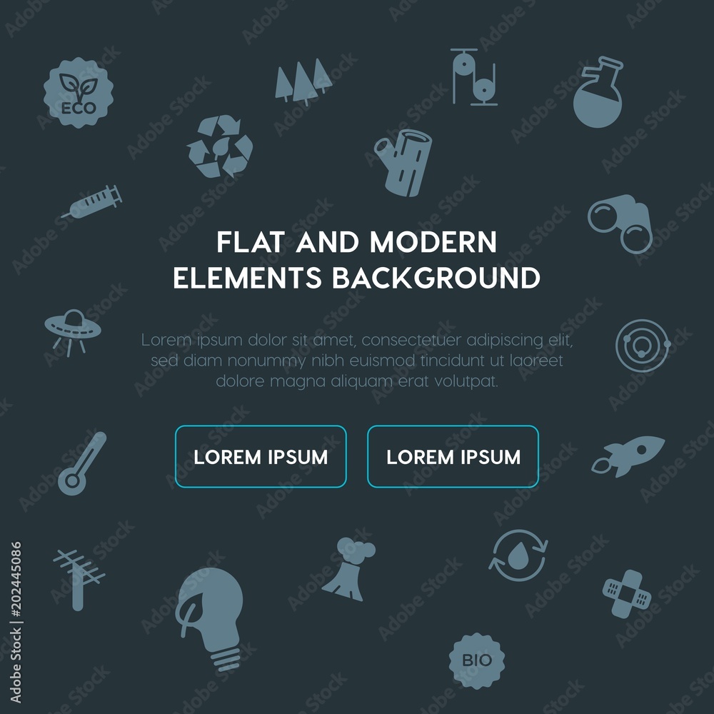Poster health, science, nature fill vector icons and elements background concept on dark background.multipu