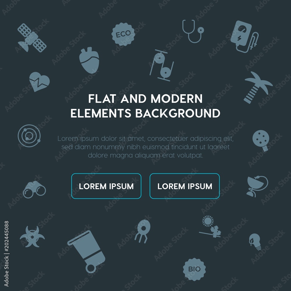 Poster health, science, nature fill vector icons and elements background concept on dark background.multipu