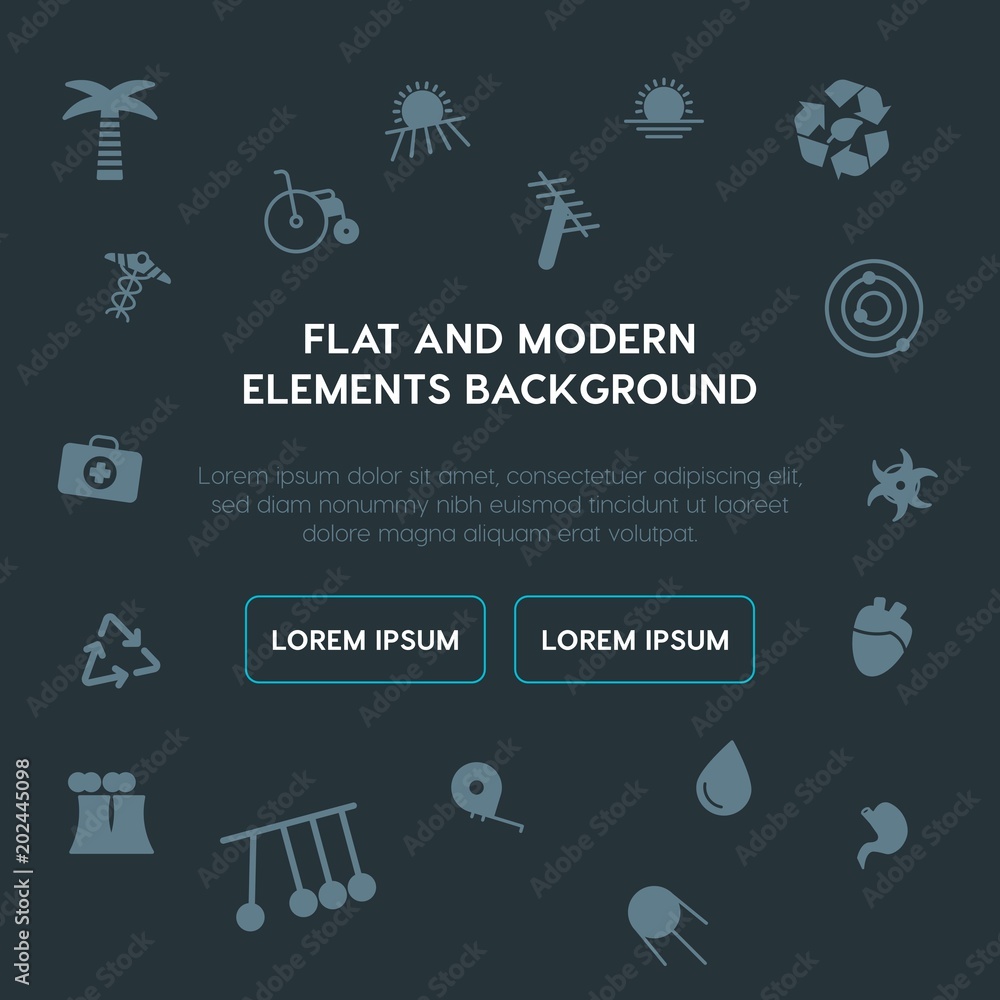 Poster health, science, nature fill vector icons and elements background concept on dark background.multipu