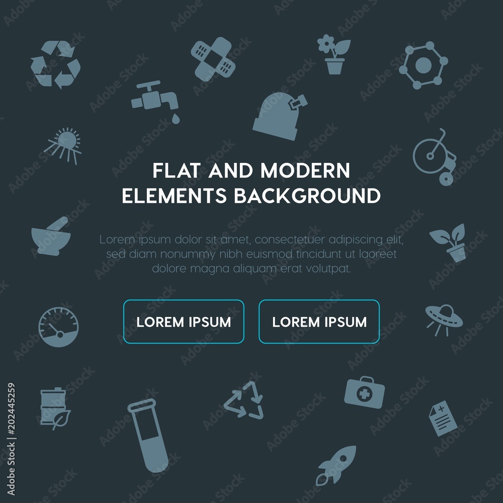 Poster health, science, nature fill vector icons and elements background concept on dark background.multipu