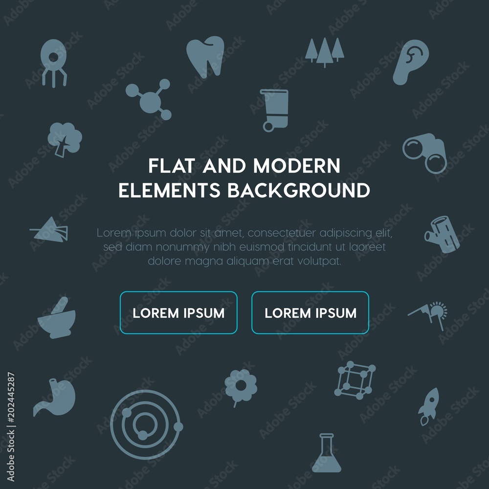 Poster health, science, nature fill vector icons and elements background concept on dark background.multipu