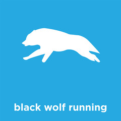 black wolf running icon isolated on blue background