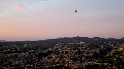 Panorama of Hot Air Balloons Inflating in Cappadocia