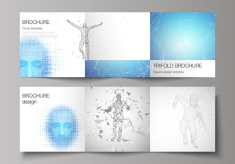 Fototapeta premium Minimal vector illustration of editable layout. Modern creative covers design templates for trifold square brochure or flyer. Artificial intelligence concept. Futuristic science vector illustration
