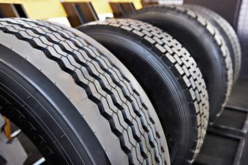 Tread pattern on wheel tire truck in store