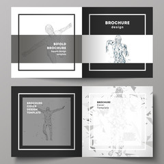 The black colored vector of editable layout of two covers templates for square design bifold brochure, magazine, flyer, booklet. Artificial intelligence concept. Futuristic science vector illustration
