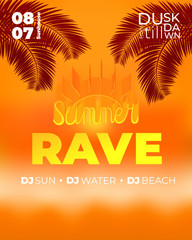 Summer rave party template. Tropical background illustration