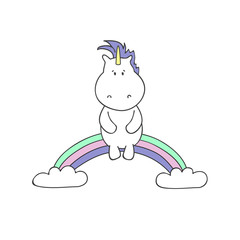 Illustration with cute unicorn on white background. Vector illustration.