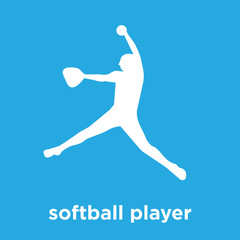softball player icon isolated on blue background