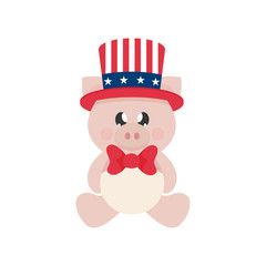 4 july cartoon cute pig in hat sitting