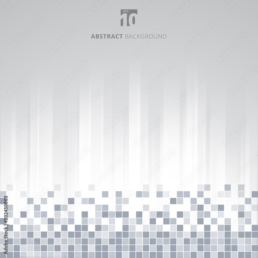 Poster abstract technology data pixel squares pattern on white striped straight background.