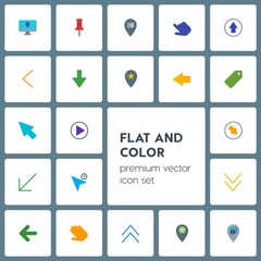 Fototapeta premium Modern Simple Set of location, arrows, cursors, bookmarks Vector flat Icons. Contains such Icons as up, marker, arrow, down, sign, tag and more on grey background. Fully Editable. Pixel Perfect