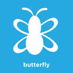butterfly icon isolated on blue background
