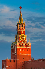 Spasskaya Tower of the Moscow Kremlin at sunset, Moscow, Russia