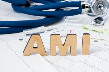 AMI Acronym or abbreviation to medical concept or diagnosis of acute myocardial infarction or heart...