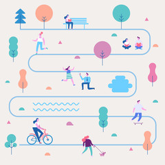 Background people characters. Outdoor activity. Flat vector illustration.