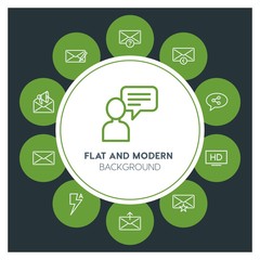 chat and messenger, video, photos, email Infographic Circle outline Icons Set. Contains such Icons as  business,  website,  elements,  background,  pattern, hd and more. Fully Editable. Pixel Perfect