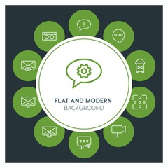 chat and messenger, video, photos, email Infographic Circle outline Icons Set. Contains such Icons as  business,  website,  elements,  background,  pattern and more. Fully Editable. Pixel Perfect