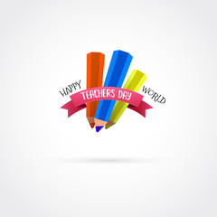 Happy teachers day vector typography emblem. Modern flat design for greeting card, logo, stamp or banner.