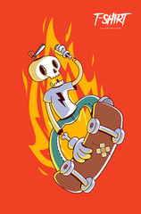 Funny skeleton skater. Print on T-shirts, sweatshirts and souvenirs
