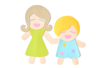 Mother and son paper cut on white background - isolated