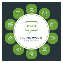 chat and messenger, video, photos, email Infographic Circle outline Icons Set. Contains such Icons as  business,  website,  elements,  background,  pattern, hdr and more. Fully Editable. Pixel Perfect