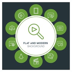 chat and messenger, video, photos, email Infographic Circle outline Icons Set. Contains such Icons as  business,  website,  elements,  background,  pattern,  cd and more. Fully Editable. Pixel Perfect