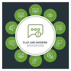 chat and messenger, video, photos, email Infographic Circle outline Icons Set. Contains such Icons as  business,  website,  elements,  background,  pattern,  cd and more. Fully Editable. Pixel Perfect