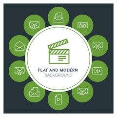 chat and messenger, video, photos, email Infographic Circle outline Icons Set. Contains such Icons as  business,  website,  elements,  background,  pattern,  3d and more. Fully Editable. Pixel Perfect