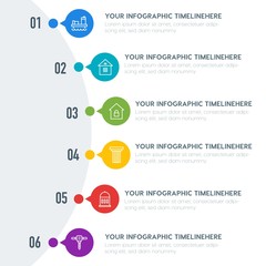 Flat transports, industry, buildings infographic timeline template with 7 options for presentations, advertising, annual reports