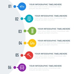 Flat transports, industry, buildings infographic timeline template with 7 options for presentations, advertising, annual reports