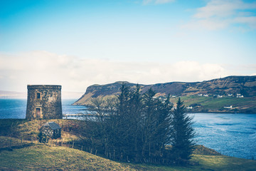 Fototapeta premium The Uig Tower, Captain Fraser's Folly, Uig, Isle of Skye, Highland, Scotland