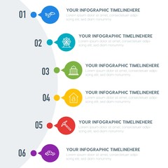 Flat transports, industry, buildings infographic timeline template with 7 options for presentations, advertising, annual reports