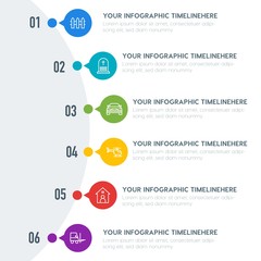 Flat transports, industry, buildings infographic timeline template with 7 options for presentations, advertising, annual reports