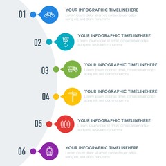 Flat transports, industry, buildings infographic timeline template with 7 options for presentations, advertising, annual reports