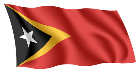 East Timor flag. Isolated national flag of Timor-Leste. Waving flag of the Democratic Republic of Timor-Leste. Fluttering textile timorese flag.