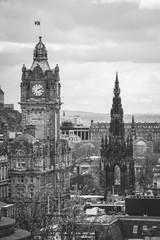 Black And White Stunning views over the city of Edinburgh, Scotland With Grain