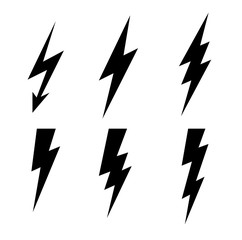 Lightning thunderbolt icon vector.Flash symbol illustration.Lighting Flash Icons Set. Flat Style on Dark Background.Black silhouette and lightning bolt icon. Set of yellow icons storm - obrazy, fototapety, plakaty