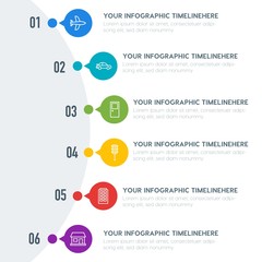 Flat transports, industry, buildings infographic timeline template with 7 options for presentations, advertising, annual reports