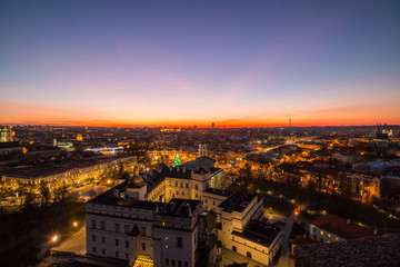 Fototapeta na wymiar Aerial night panorama of Vilnius, capital city of Lithuania.